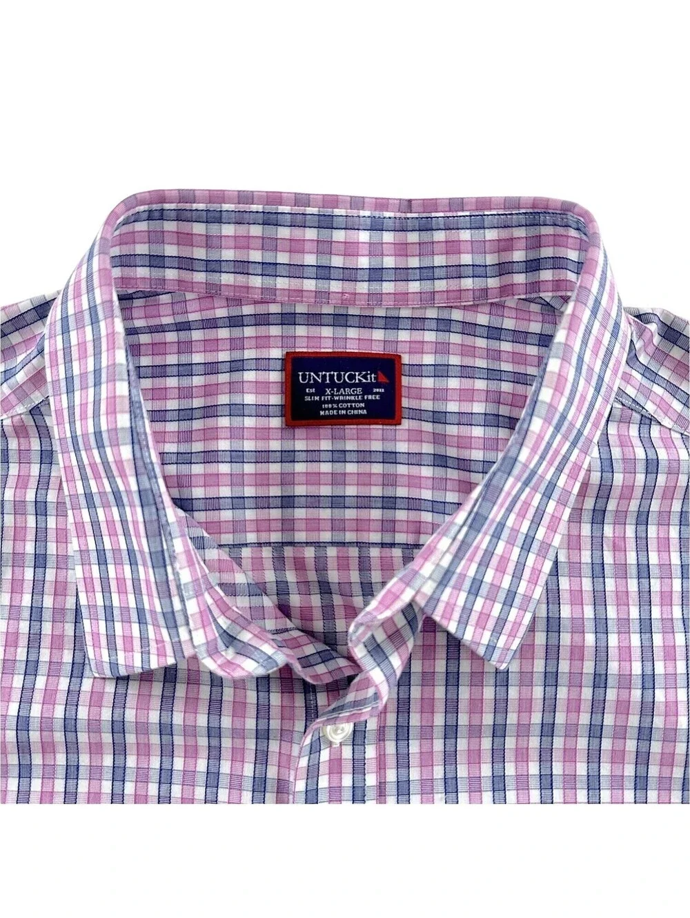 UNTUCKit Pink/Blue Check Slim Fit Wrinkle Free Button Front Shirt XL
